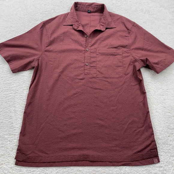 Lululemon Mens Burgundy Textured Short Sleeve Pullover Casual Shirt - Picture 1 of 8